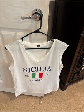 SHEIN White Sicilia Italia Sleeveless V-Neck Tank